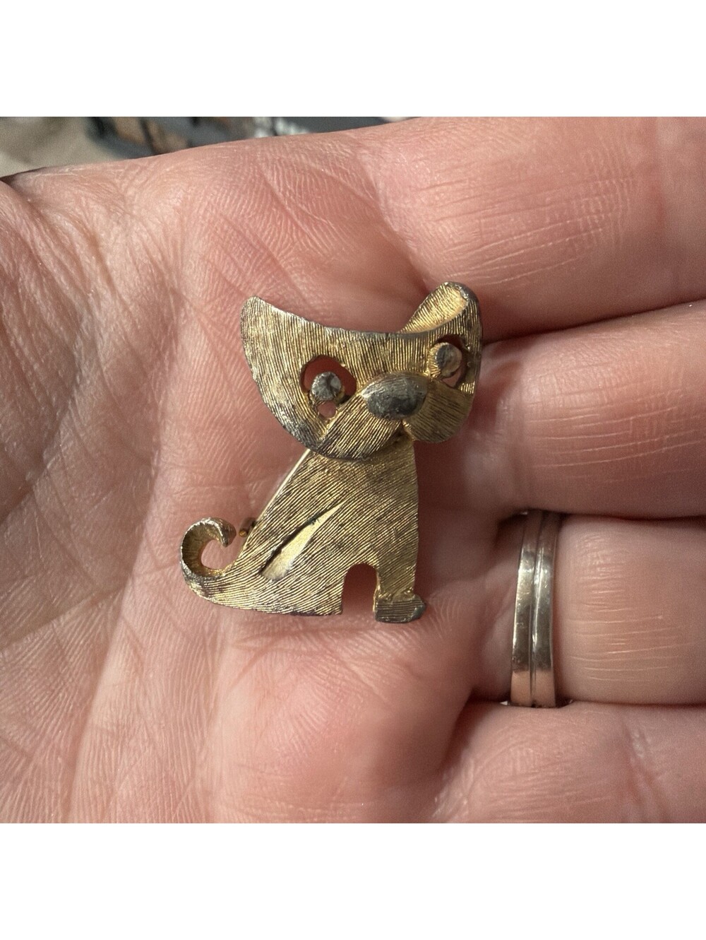 Vintage Mid Century Brass Cat Pin Brooch